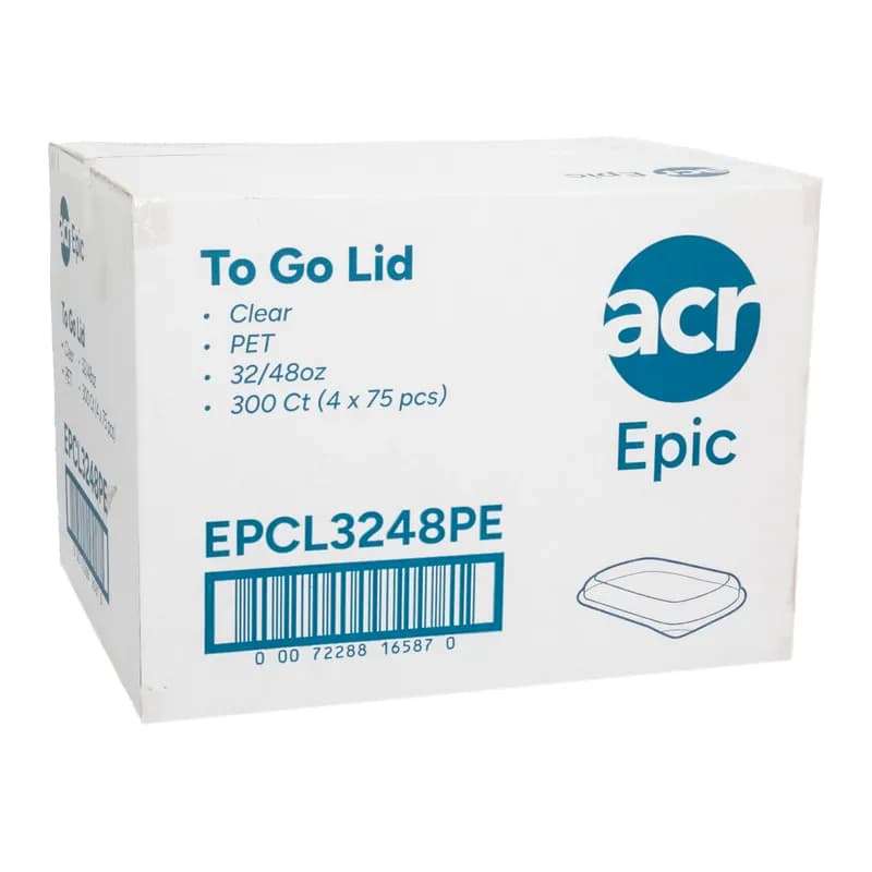 Epic Lid PET Clear For 32 OZ Container 75 Count/Pack 4 Packs/Case 300 Count/Case