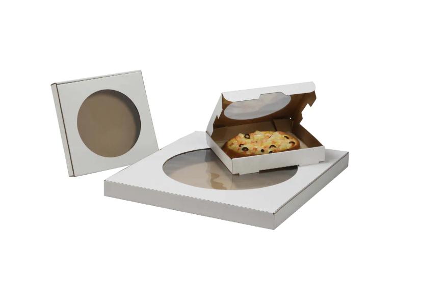 Pizza Box 17 IN Corrugated Cardboard White Kraft Plain E-Flute With Window 50/Bundle