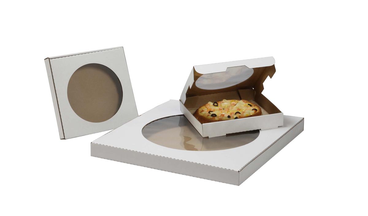 Pizza Box 17 IN Corrugated Cardboard White Kraft Plain E-Flute With Window 50/Bundle