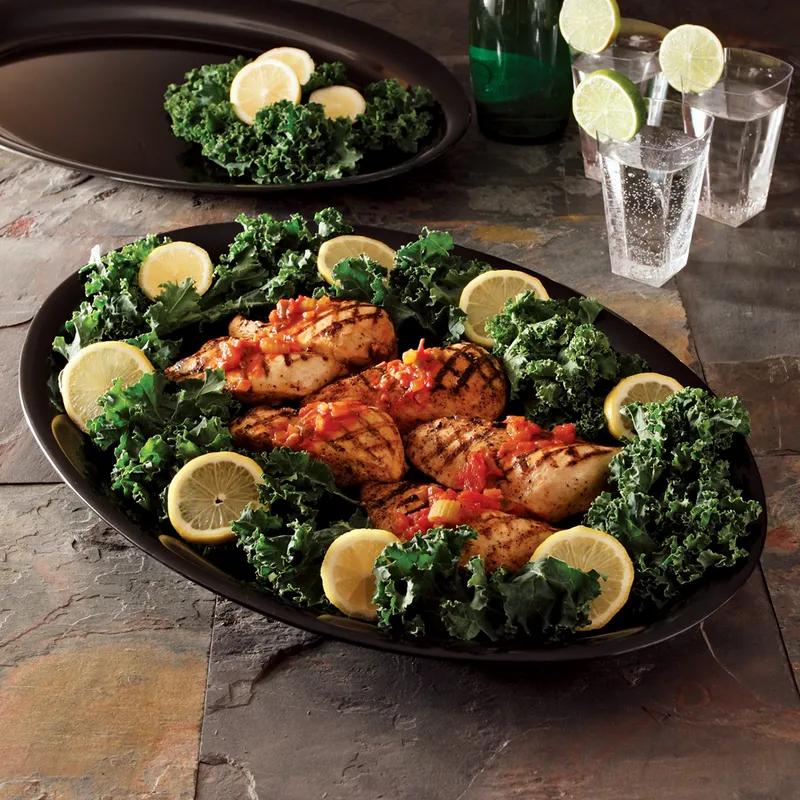 Serving Tray 21X14 IN Plastic Black Oval 20/Case