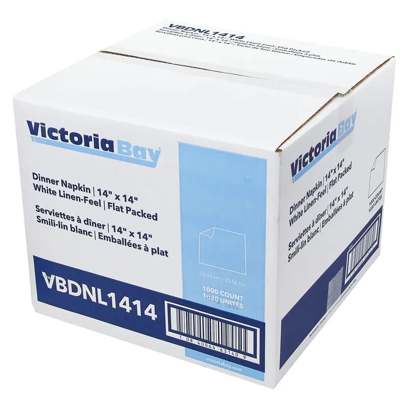 Victoria Bay Dinner Napkins 14X14 IN White Paper Linen Feel Flat Pack 1000/Case