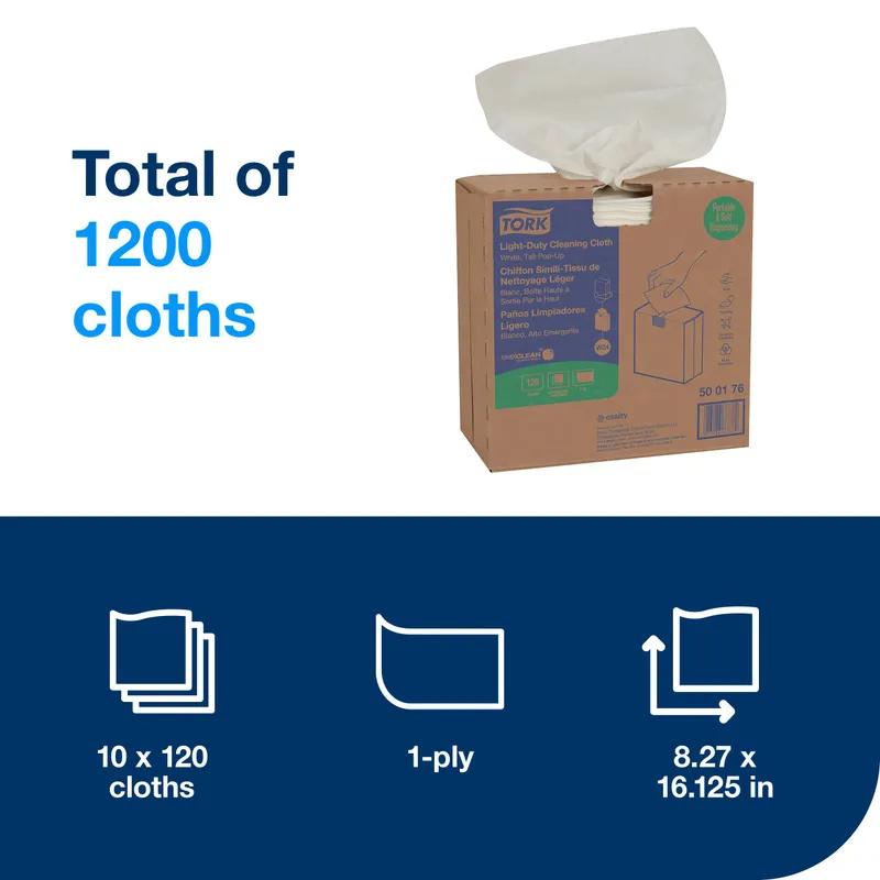 Tork Cleaning Cloth Wipe  16.125X8.27 IN Folded: 4.031X8.27 IN Light Duty 1 Cloth White Interfold 120/Case