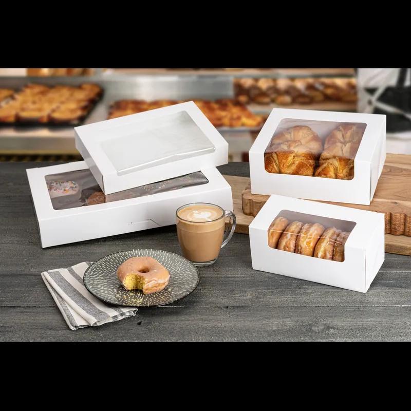 Donut Box 16X12X2.5 IN SBS Paperboard White Waterfall With Window 100/Case