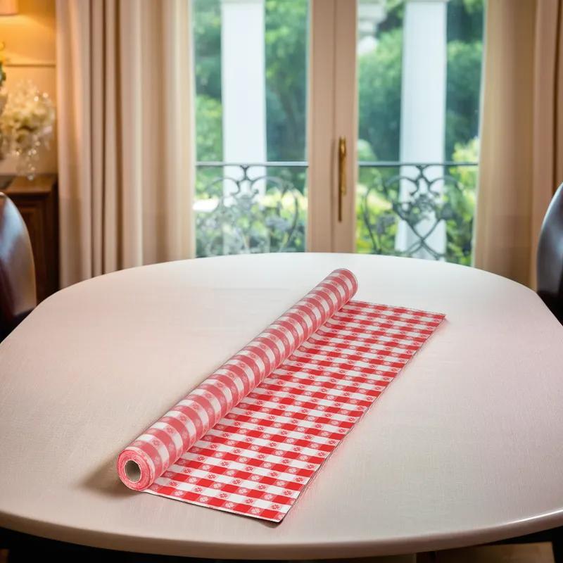 Table Cover 40IN X300FT Plastic Red White Gingham 1/Case