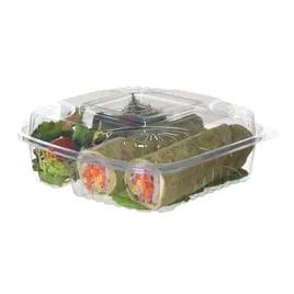 Take-Out Container Hinged 8X8X3 IN 3 Compartment PLA Clear Square 160/Case
