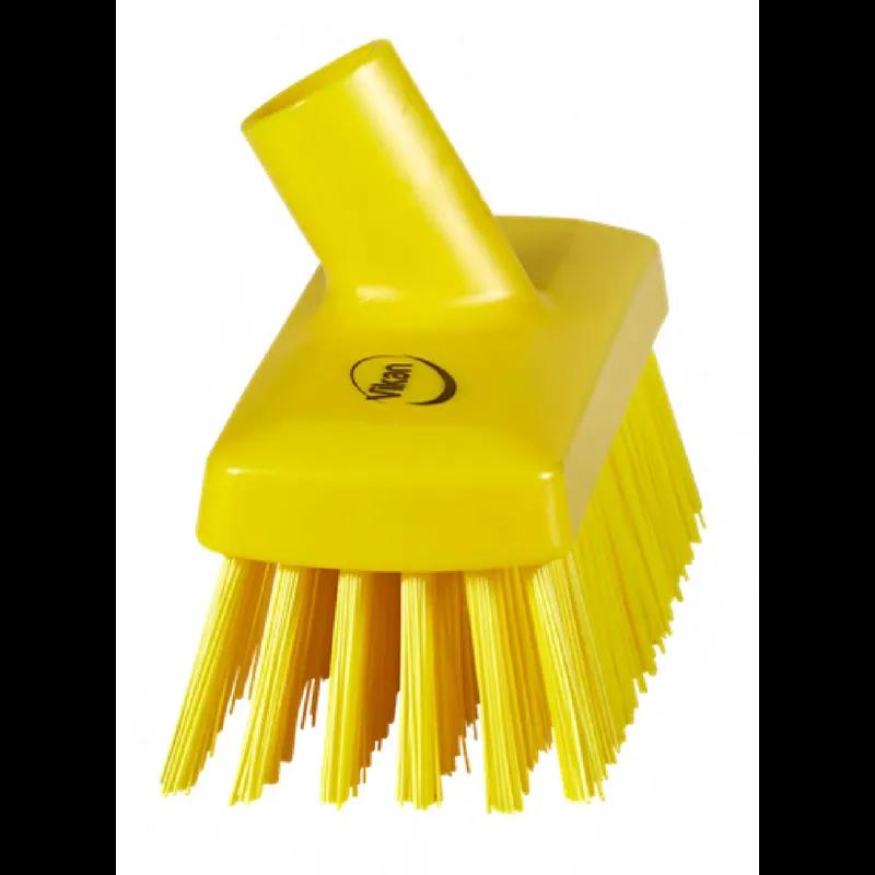 Vikan® Wall & Equipment & Deck Brush 8.9X3X4.5 IN Polyester PP Stainless Steel Yellow Stiff Angled Threaded 1/Each