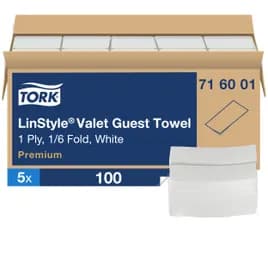 Tork LinStyle Valet Folded Guest Towel 17X11.5 IN 8.5X4.375 IN 1PLY White 1/6 Fold Embossed Premium Refill 100/Case