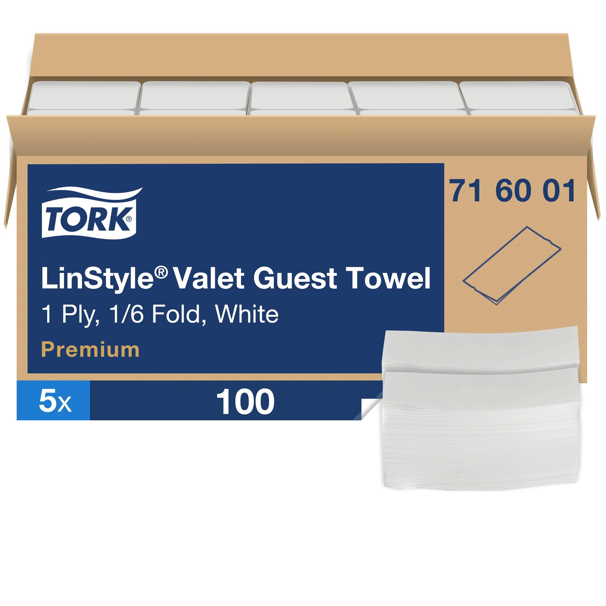 Tork LinStyle Valet Folded Guest Towel 17X11.5 IN 8.5X4.375 IN 1PLY White 1/6 Fold Embossed Premium Refill 100/Case