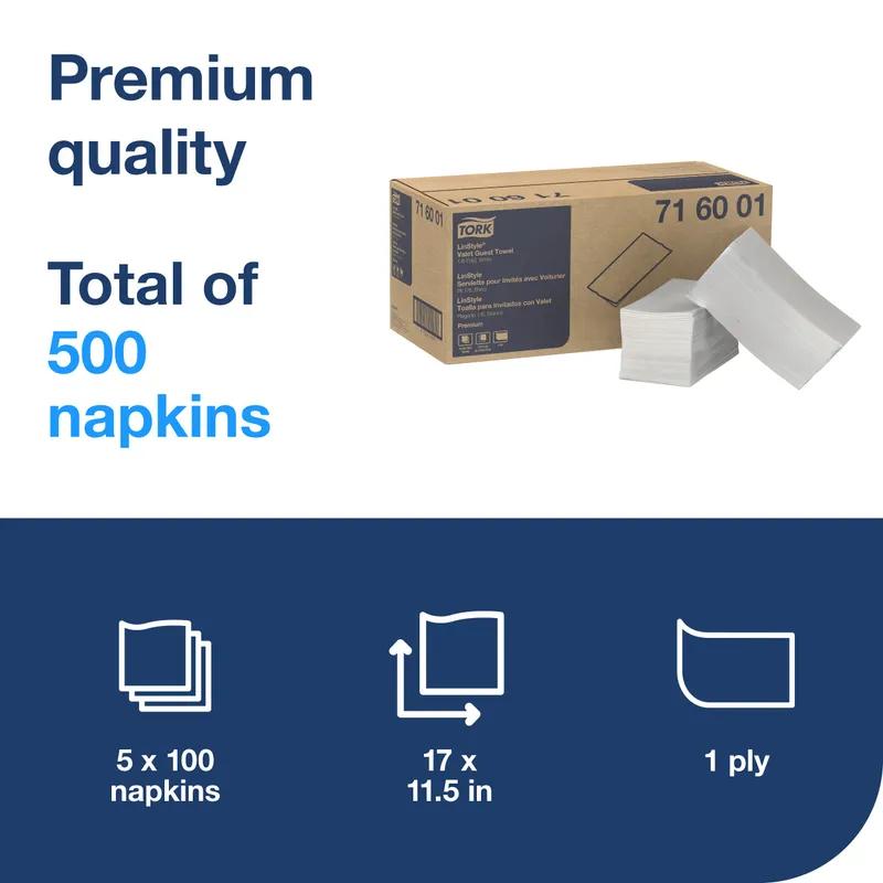 Tork LinStyle Valet Folded Guest Towel 17X11.5 IN 8.5X4.375 IN 1PLY White 1/6 Fold Embossed Premium Refill 100/Case