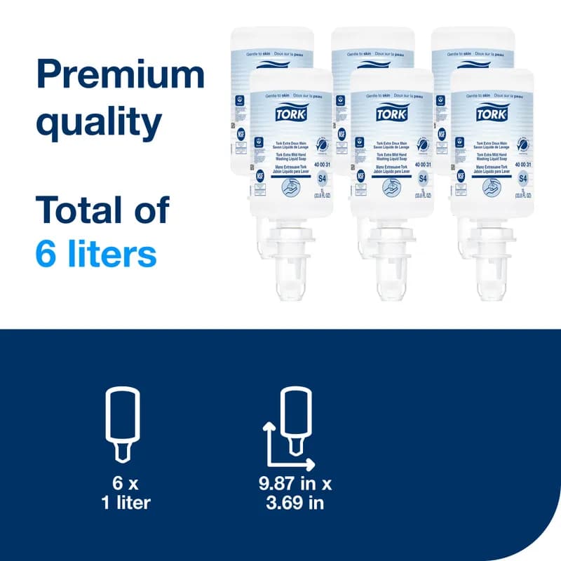 Tork Hand Soap Liquid 33.82 OZ Perfume-Free Colorless Refill Extra Mild For S4 6/Case