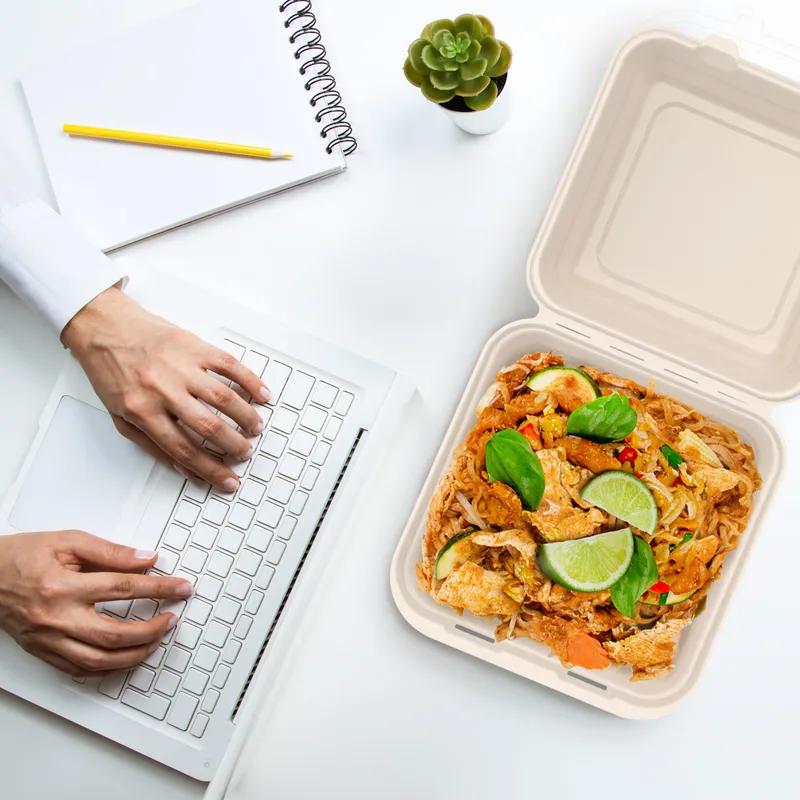 Dart® Take-Out Container Hinged 9X9.14X2.98 IN Pulp Fiber Natural 100 Count/Bag 2 Bags/Case 200 Count/Case