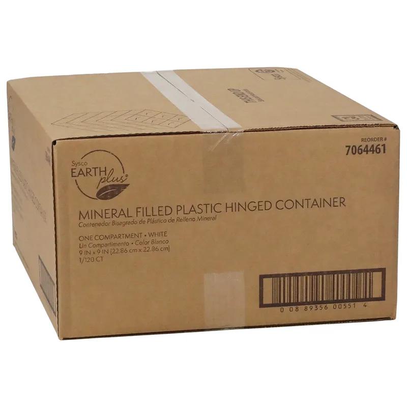 Earth Plus Take-Out Container Hinged 9X9X3 IN MFPP White 120/Case