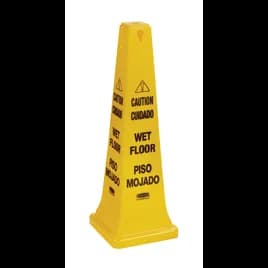 Wet Floor Sign 12.25X12.25X36 IN Yellow Cone Bilingual 1/Each