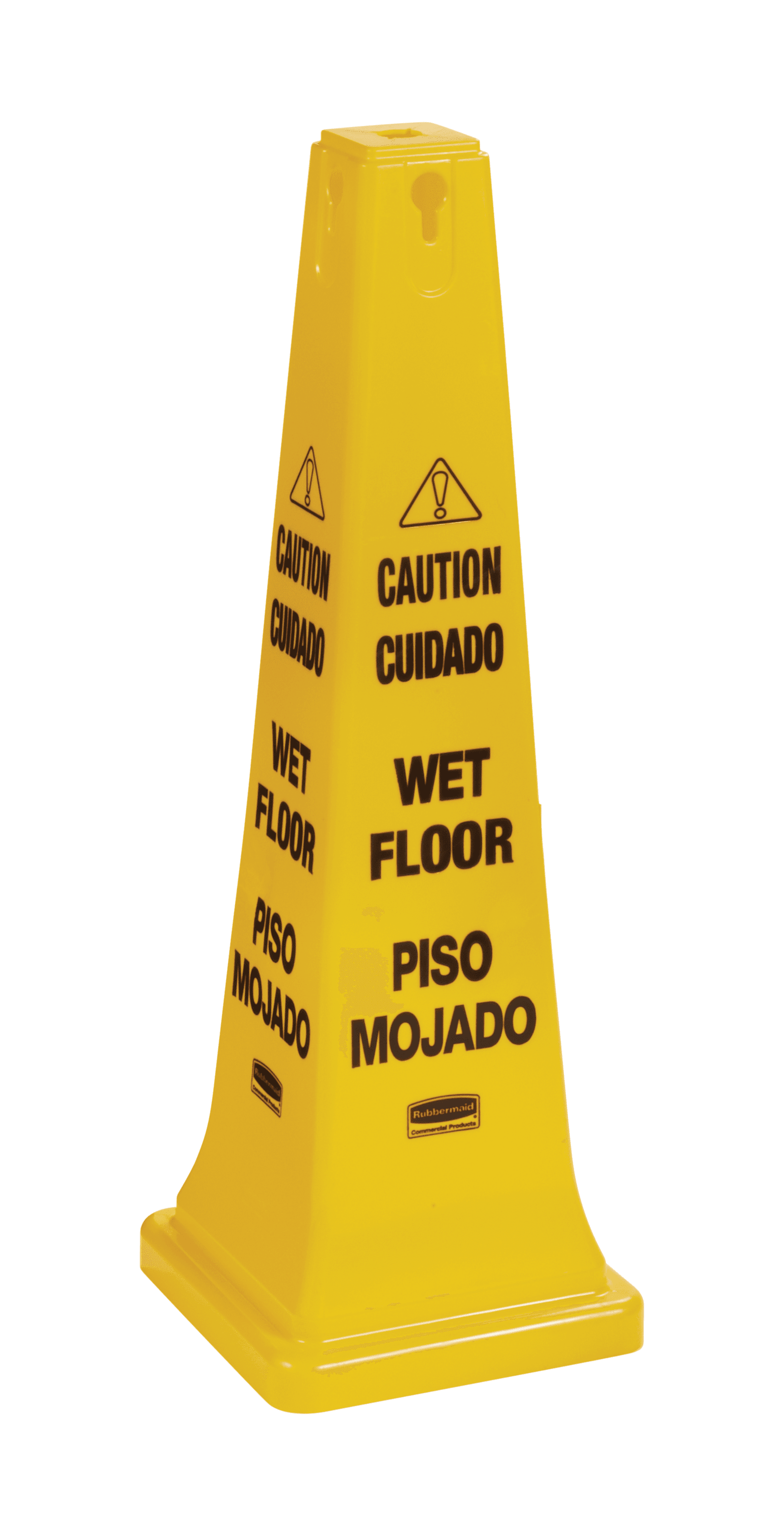 Wet Floor Sign 12.25X12.25X36 IN Yellow Cone Bilingual 1/Each