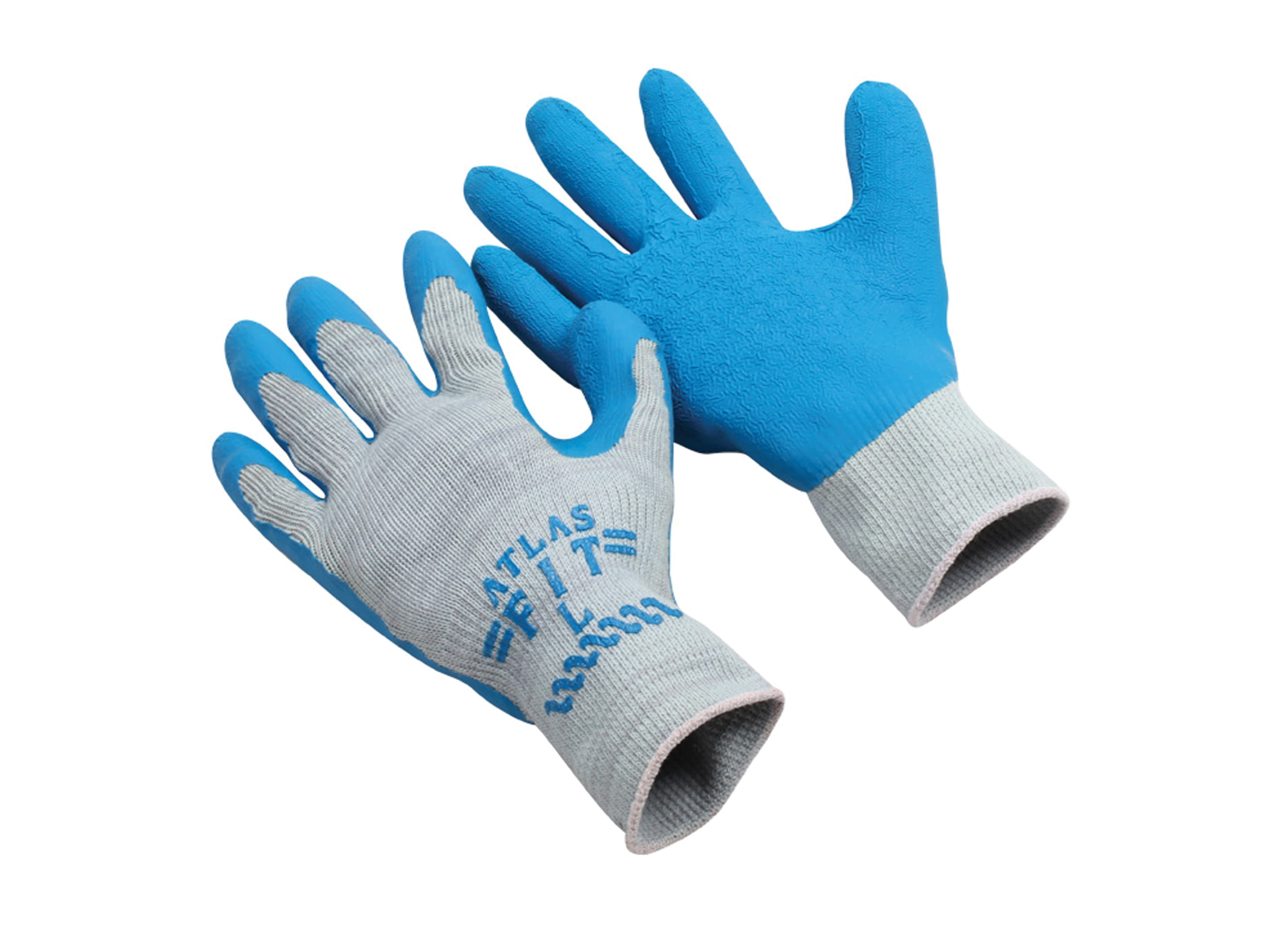 Atlas Fit® Gloves Blue Gray Rubber Polyester String Knit Palm & Finger Coating Rubber Grip Rough Finish 144/Case