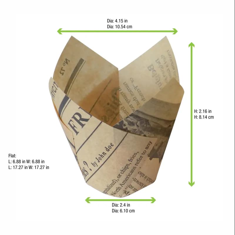 Baking Cup 2.3X3.7 IN Silicone Black White Newspaper Print Tulip 60 Count/Pack 20 Packs/Case 1200 Count/Case