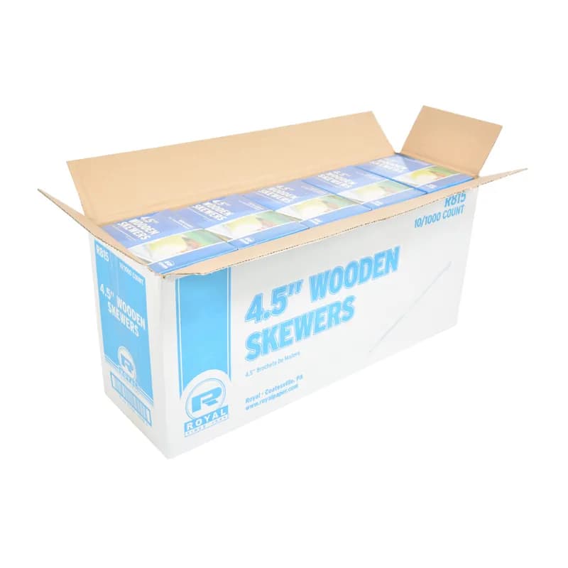 Food Skewer 4.5 IN Wood Round Brown Thick 1000 Count/Pack 10 Packs/Case 10000 Count/Case