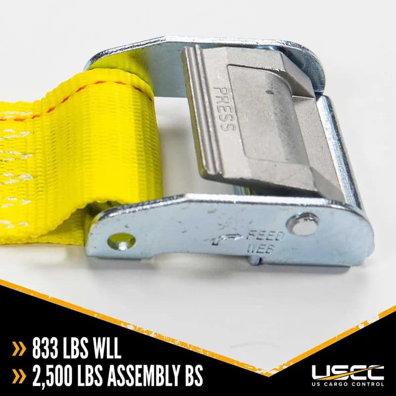 Cargo Strapping 2X144 IN Yellow Polyester Steel 2500# With Cam Buckle E-Track End Type 1/Each