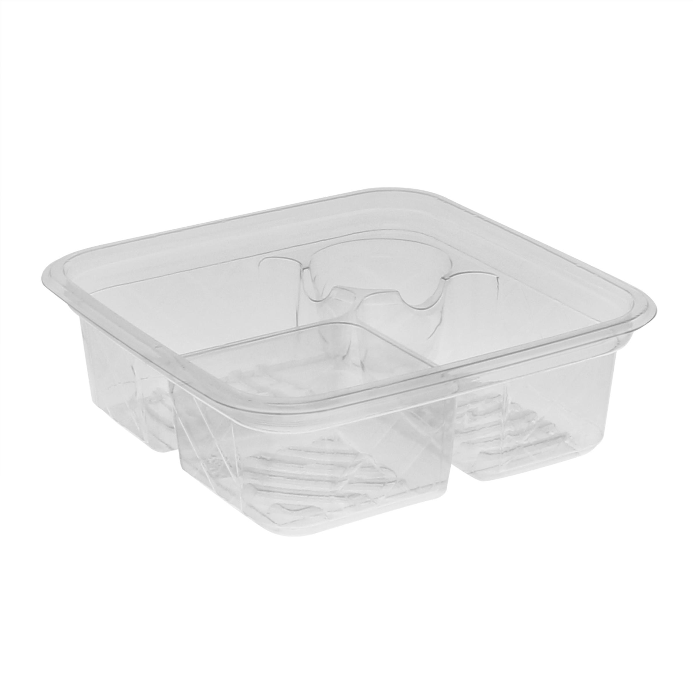 Take-Out Container Insert 32 OZ 6.13X6.13X1.96 IN 3 Compartment RPET Clear Square With Sauce Compartment 360/Case
