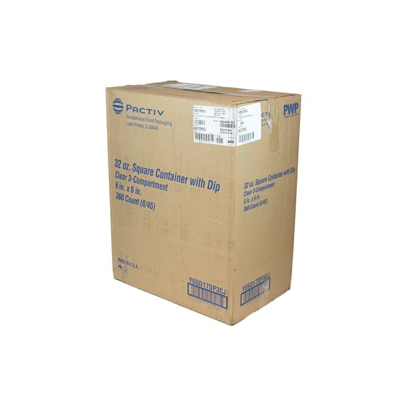 Take-Out Container Insert 32 OZ 6.13X6.13X1.96 IN 3 Compartment RPET Clear Square With Sauce Compartment 360/Case