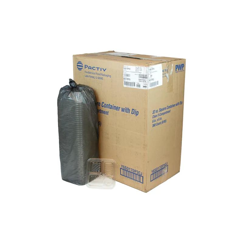 Take-Out Container Insert 32 OZ 6.13X6.13X1.96 IN 3 Compartment RPET Clear Square With Sauce Compartment 360/Case