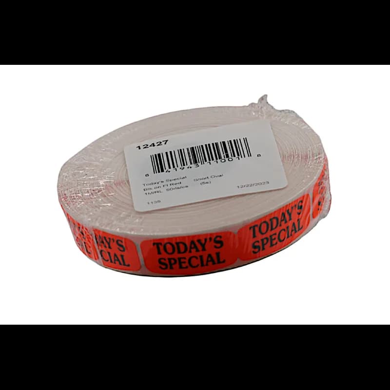 Today's Special Label Black Fluorescent Red Short Oval Dayglo 1000 Count/Roll 50 Rolls/Case 50000 Count/Case