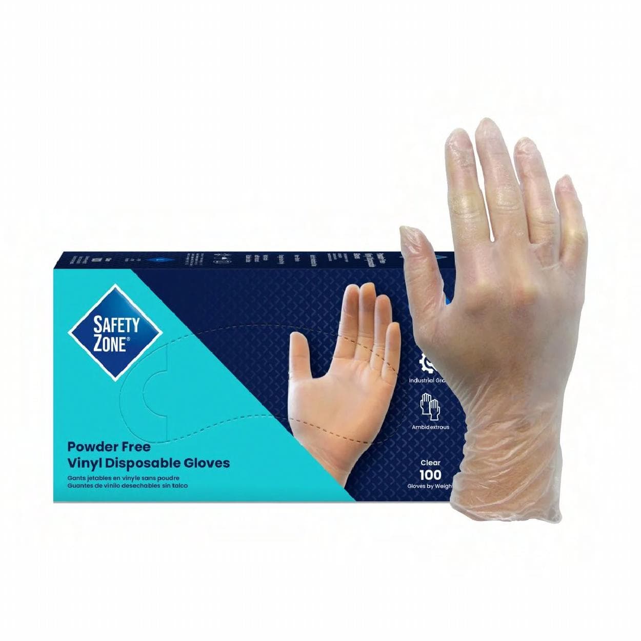 Safety Zone® Gloves Small (SM) Clear 3MIL Heavyweight Vinyl Powder-Free Touch Screen Compatible 100 Ct/Box 10 Box/Case