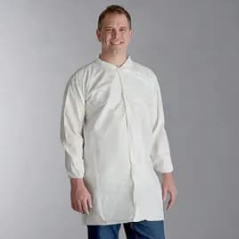 ProMax® Lab Coat Large (LG) White PP Snap Front Elastic Wrists Long Sleeve 30/Case