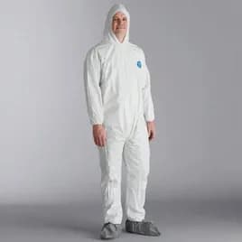 ProMax® Coveralls 5XL White Microporous Fabric Elastic Wrists Attached Hood & Boots Zippered Front 25/Case