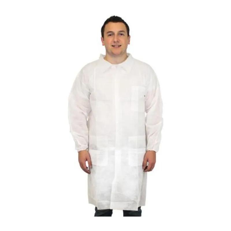 Safety Zone® Lab Coat 5XL White Spunbond Polypropylene Elastic Wrists 3 Pockets 30/Case