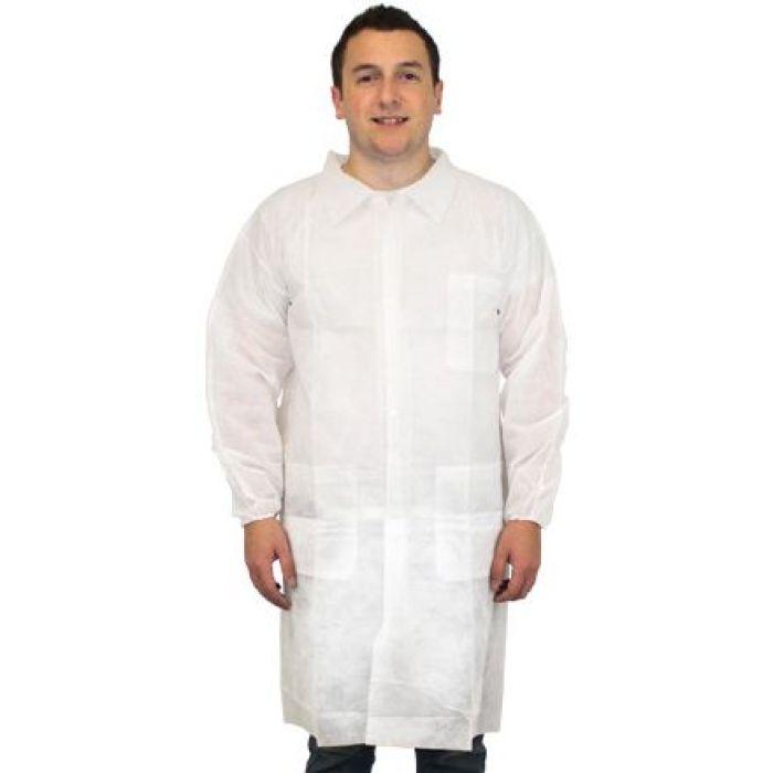 Safety Zone® Lab Coat 5XL White Spunbond Polypropylene Elastic Wrists 3 Pockets 30/Case