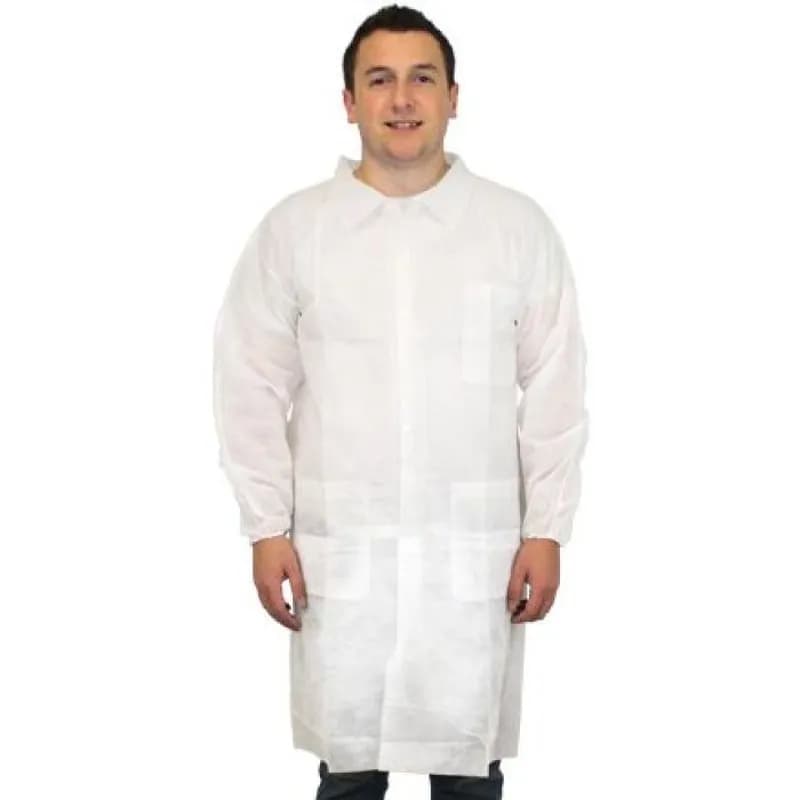 Safety Zone® Lab Coat 5XL White Spunbond Polypropylene Elastic Wrists 3 Pockets 30/Case