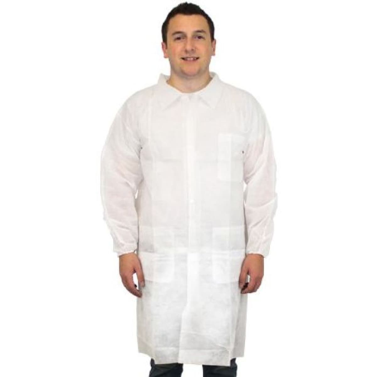 Safety Zone® Lab Coat 5XL White Spunbond Polypropylene Elastic Wrists 3 Pockets 30/Case