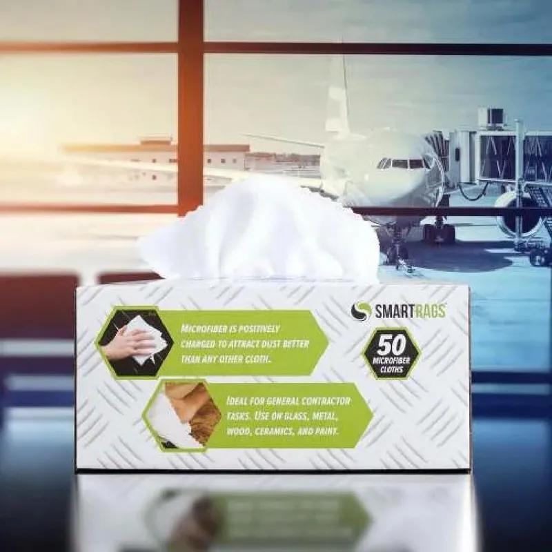 HOSPECO® Smart Rags Cleaning Cloth 12X12 IN Microfiber White18 Gram Seamless Lint-Free Economy 50 Count/Box 8 Box/Case