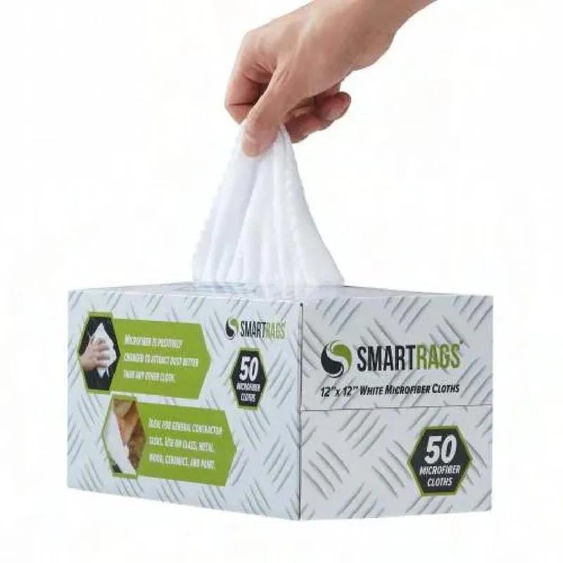 HOSPECO® Smart Rags Cleaning Cloth 12X12 IN Microfiber White18 Gram Seamless Lint-Free Economy 50 Count/Box 8 Box/Case