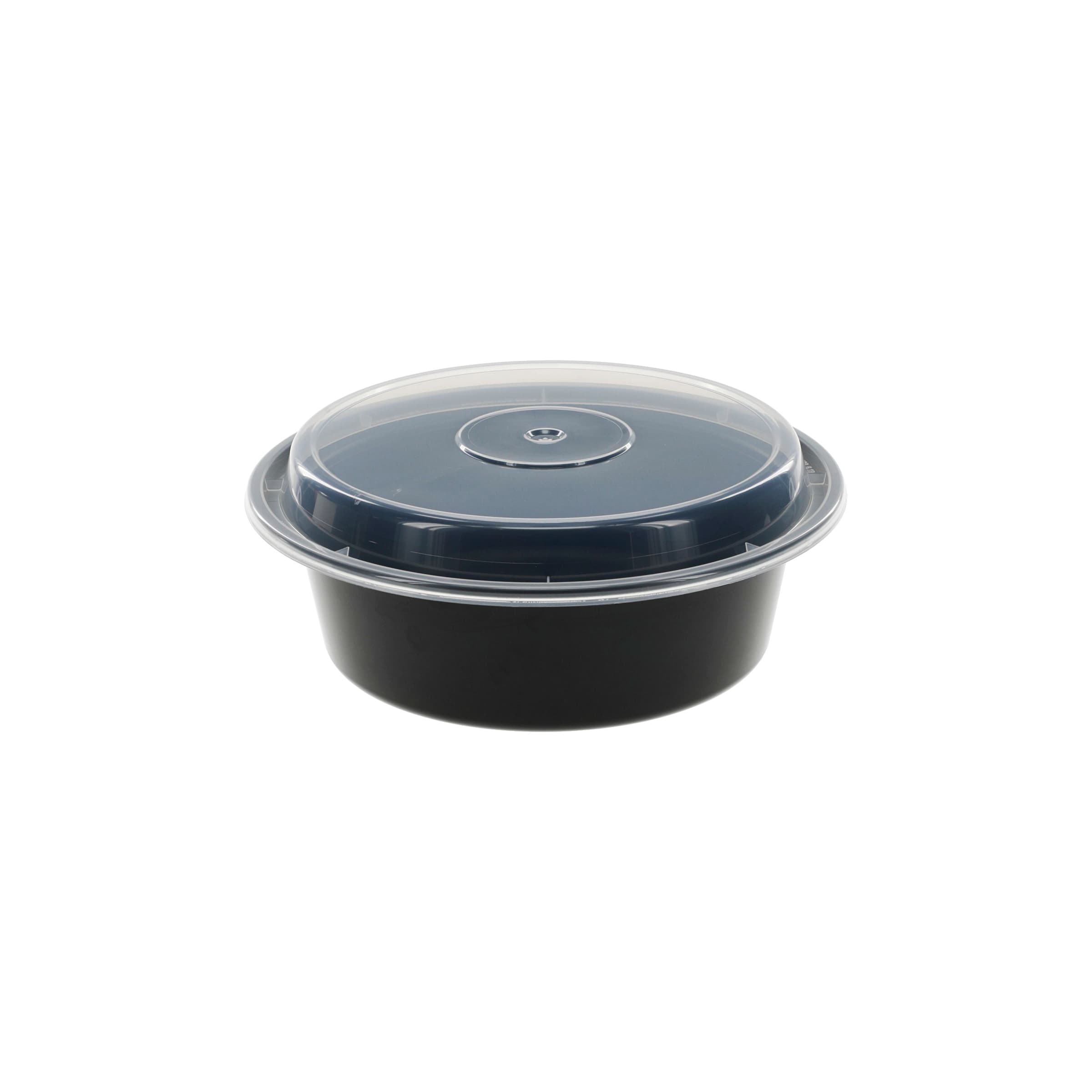 Take-Out Container Base & Lid Combo With Dome Lid 32 OZ PP Black Clear Round 150/Case