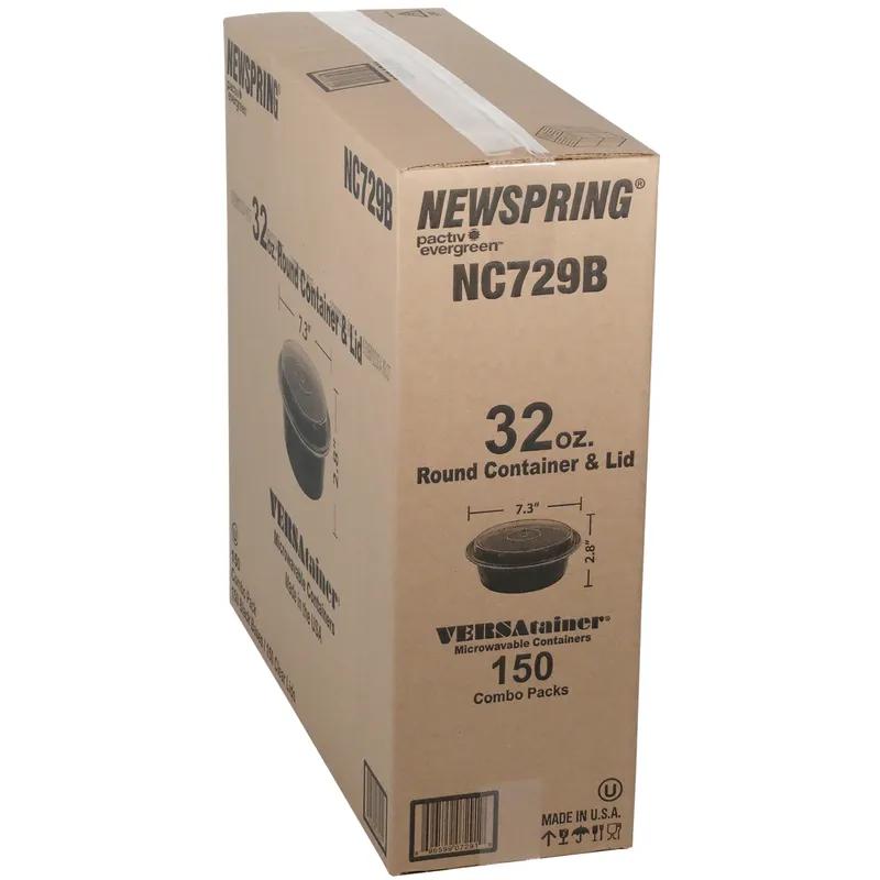 Take-Out Container Base & Lid Combo With Dome Lid 32 OZ PP Black Clear Round 150/Case