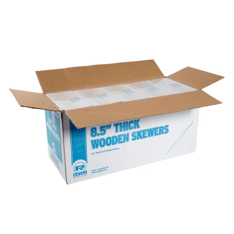 Food Skewer 8.5 IN Wood Round Assorted Brown Thick 5000/Case