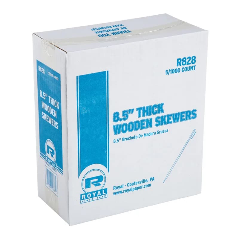 Food Skewer 8.5 IN Wood Round Assorted Brown Thick 5000/Case