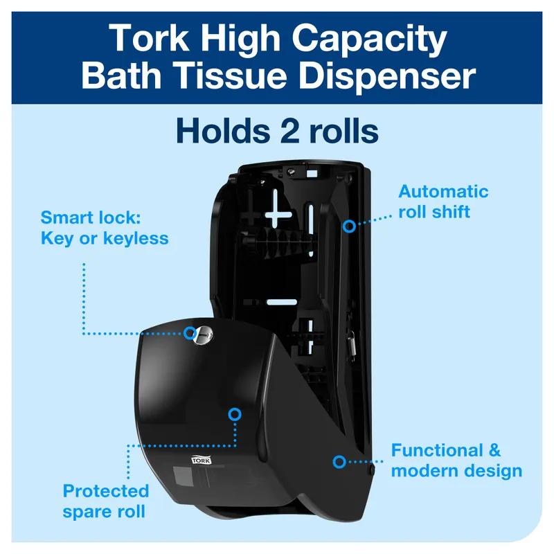 Tork Toilet Paper Dispenser 6.46X6.3X14.2 IN Plastic Wall Mount Black Double Roll Horizontal High Capacity 1/Each
