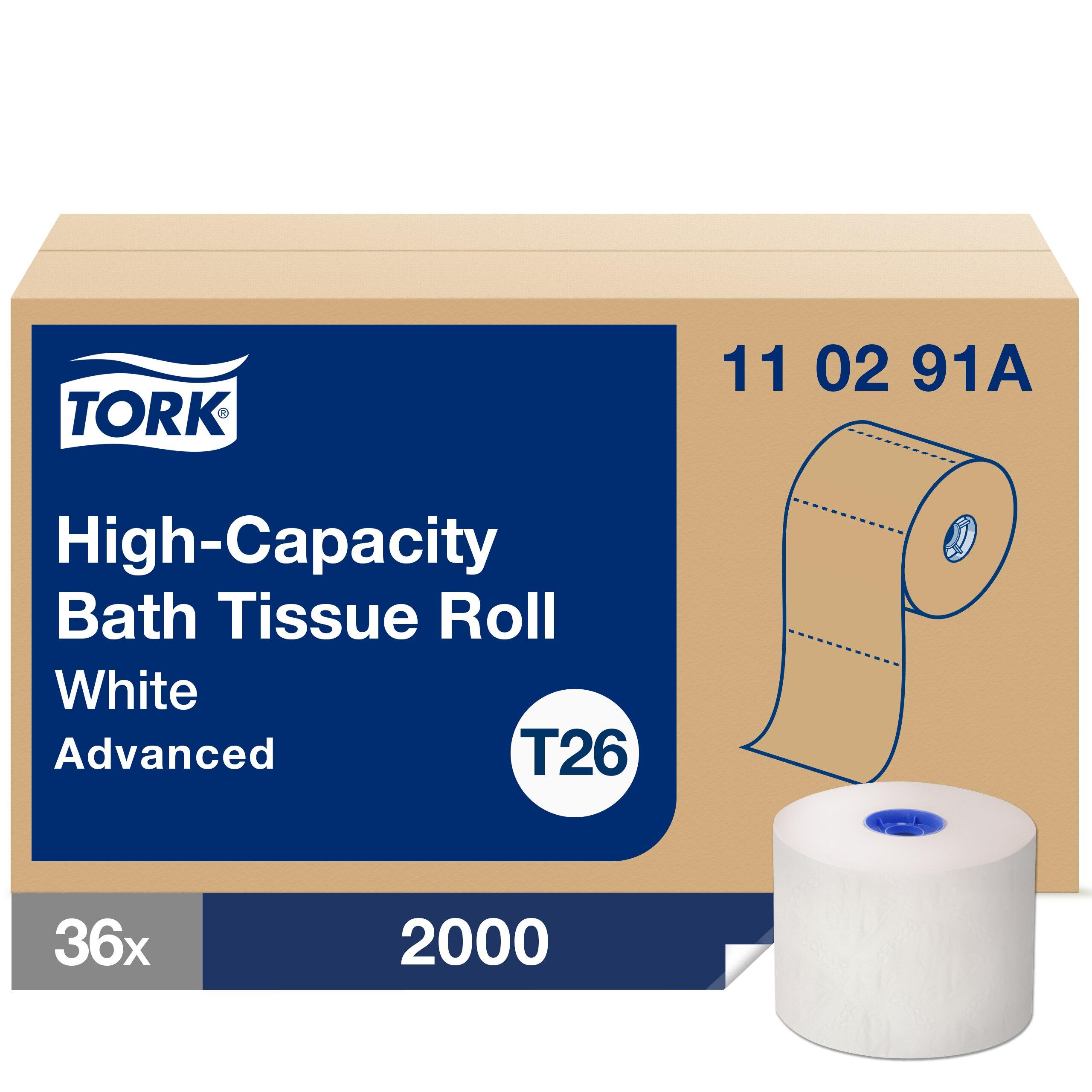 Tork Toilet Paper & Tissue Roll T26 3.75X3.77 IN 625 FT 1PLY White High Capacity Embossed Refill 2000 Sheets/Roll