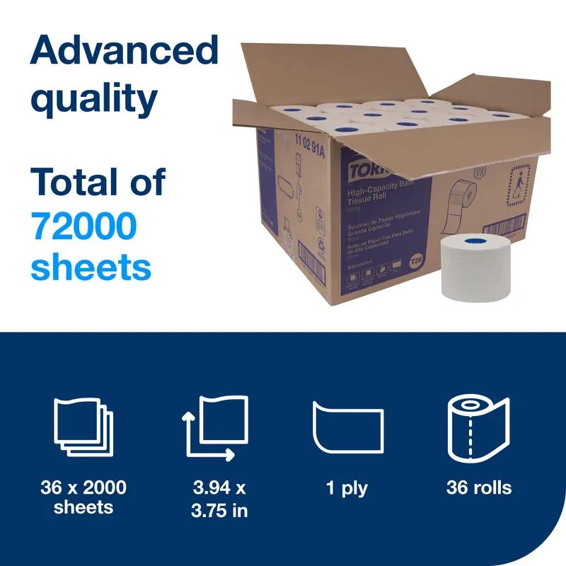 Tork Toilet Paper & Tissue Roll T26 3.75X3.77 IN 625 FT 1PLY White High Capacity Embossed Refill 2000 Sheets/Roll