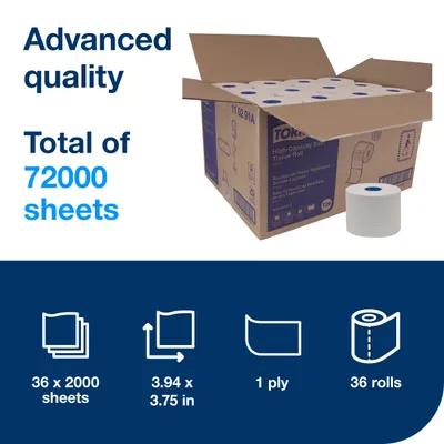 Tork Toilet Paper & Tissue Roll T26 3.75X3.77 IN 625 FT 1PLY White High Capacity Refill 2000 Sheets/Roll 36 Rolls/Case