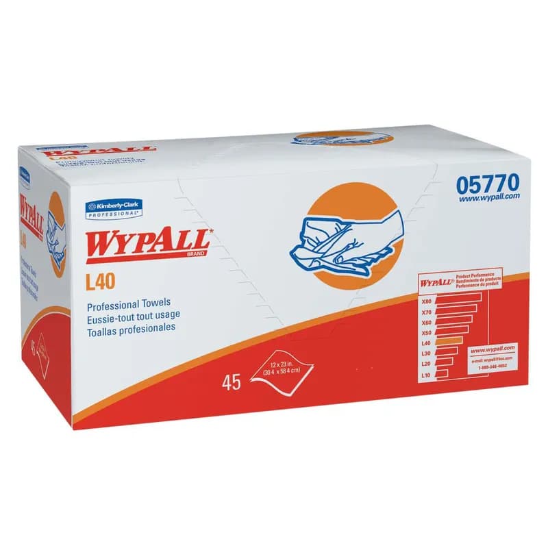 WypAll® L40 Cleaning Towel 12X23 IN DRC White 1/4 Fold Pop-Up 45 Count/Pack 12 Packs/Case 540 Count/Case