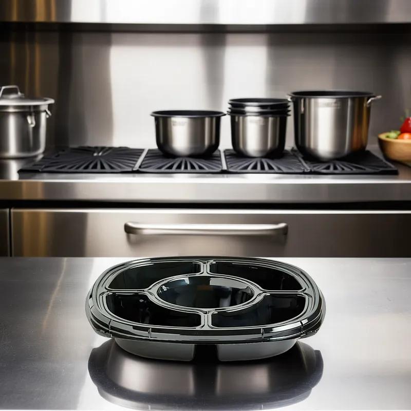 Take-Out Container 12 IN 5 Compartment Black Deep With Grooves 50/Case