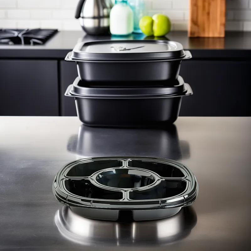 Take-Out Container 12 IN 5 Compartment Black Deep With Grooves 50/Case