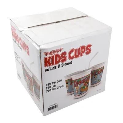 Cup, Lid & Straw Combo Kid With Flat Lid 12 OZ Plastic Multicolor Imagination 250 Count/Pack 1 Packs/Case 250 Count/Case