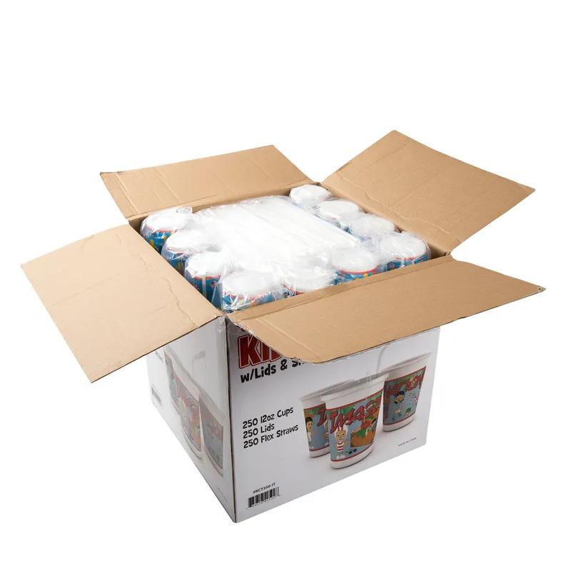 Cup, Lid & Straw Combo Kid With Flat Lid 12 OZ Plastic Multicolor Imagination 250 Count/Pack 1 Packs/Case 250 Count/Case