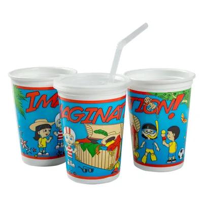 Cup, Lid & Straw Combo Kid With Flat Lid 12 OZ Plastic Multicolor Imagination 250 Count/Pack 1 Packs/Case 250 Count/Case
