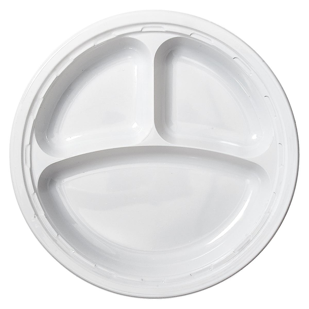 Plastic Plus Plate 11 IN 3 Compartment Plastic 50 Count/Pack 10 Packs/Case 500 Count/Case